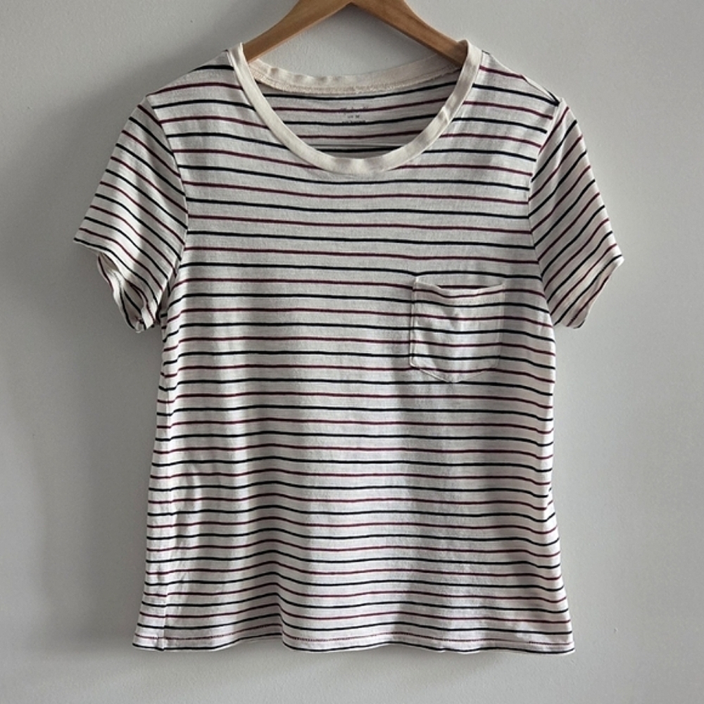 Madewell Striped Short Sleeve T-shirt Chest Pocket Cotton Neutral Size Medium